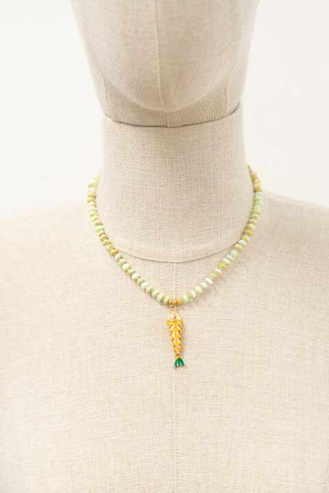 Amazonite & Blue Green Opal Necklace with Gold-Plated Fish Pendant