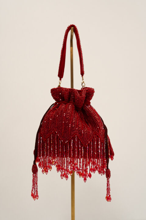 Handmade Red Crystal Pouch Bag | Luxury Beaded Evening Handbag