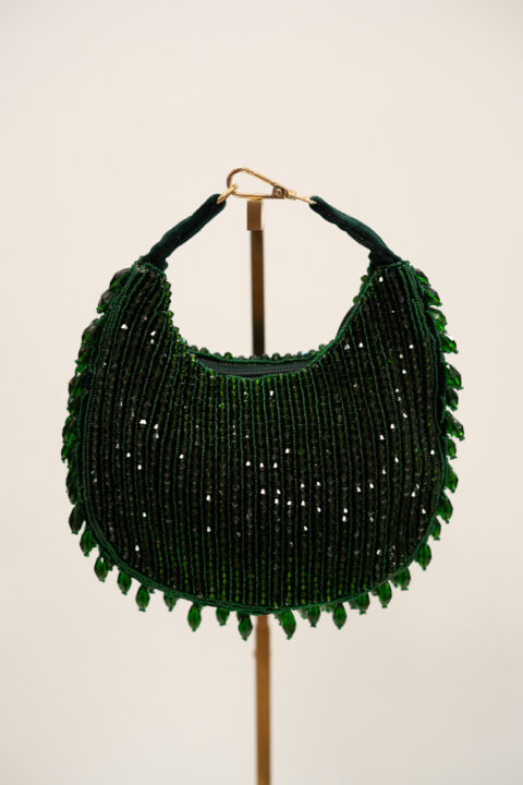 Handmade Green Crystal Beaded Bag | Luxury Evening Handbag