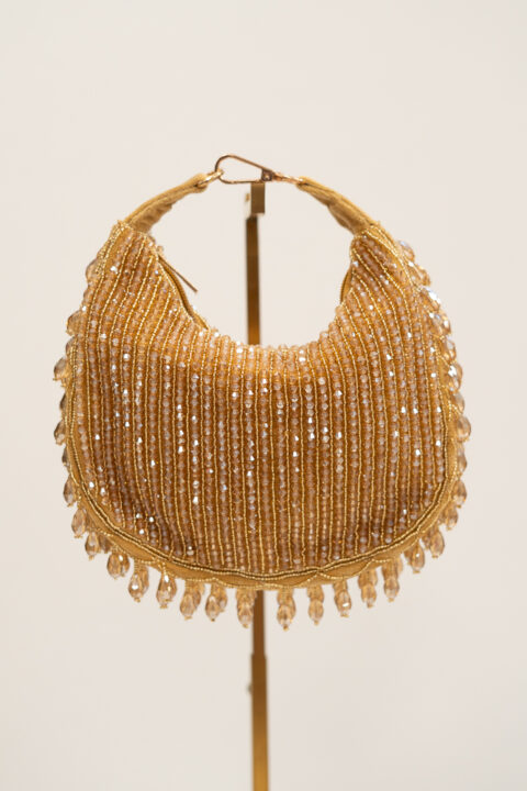 Handmade Golden Crystal Beaded Bag | Luxury Evening Handbag