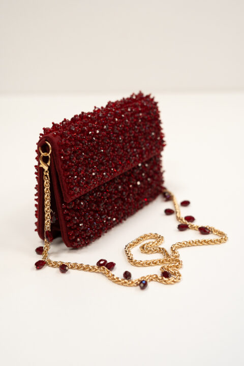 Handmade Burgundy Crystal Evening Bag | Luxury Beaded Shoulder Bag