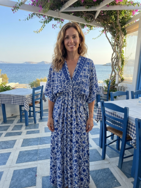Ayu Open Back Dress in Silk Blend | Maxi Resort Dress Blue