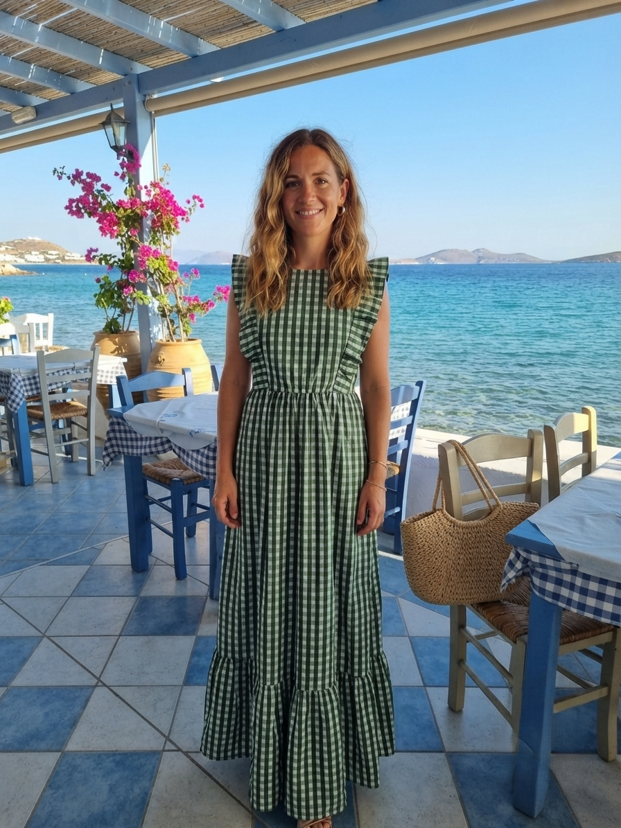 Juno Dress – Green Checks | Cotton | Free Size