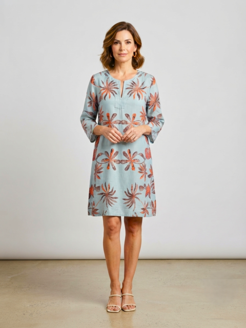 Titli Tunic Cotton Silk | Nature Blue Print | One Size