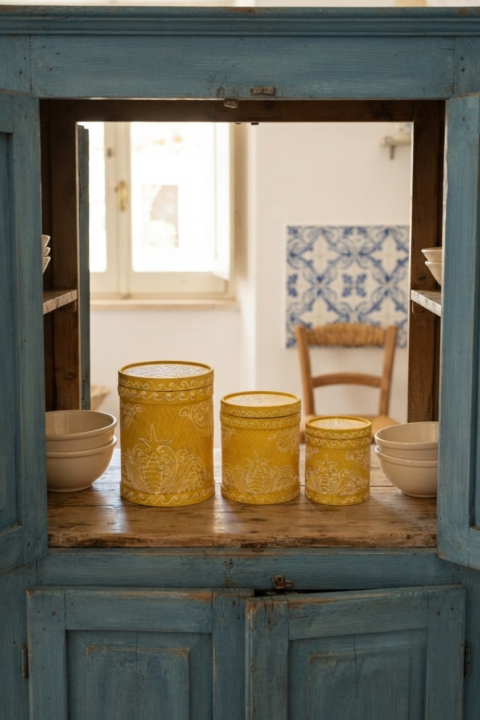 Handmade Bamboo Storage Boxes Set of 3 | Hand-Painted Bali Beach House Decor yellow