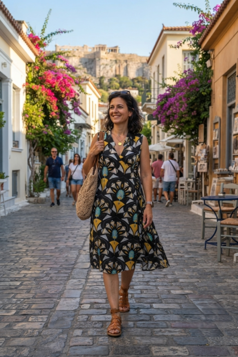 Athena wrap dress cotton black peacock