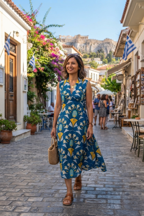 Athena wrap dress cotton blue peacock