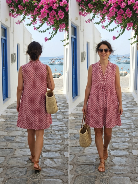 Marsha Short Dress – Cotton Block Print | One Size Red