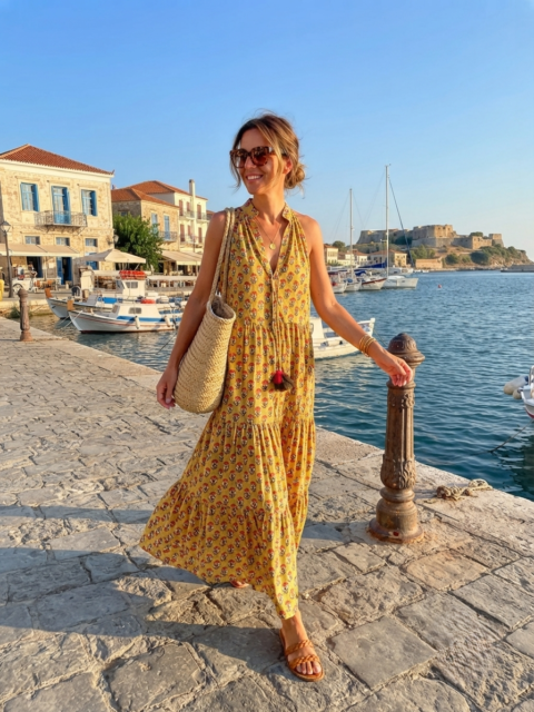 Samos Dress – Yellow floral (Cotton, One Size)
