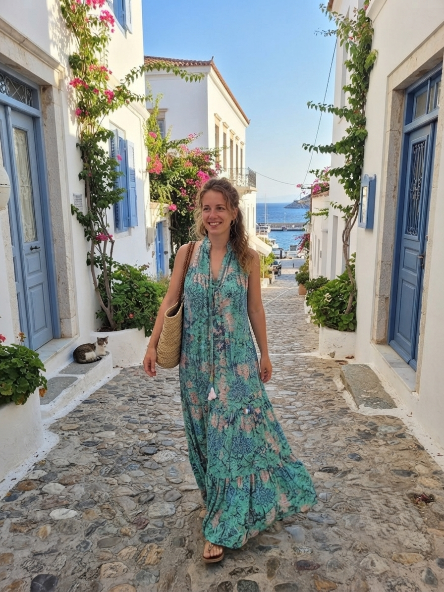 Samos Dress – Turquoise carnation