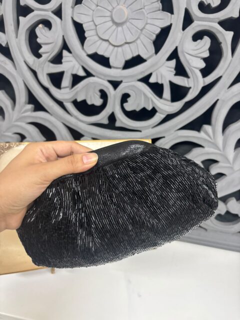 Handmade Beaded Clutch with Long Chain-black
