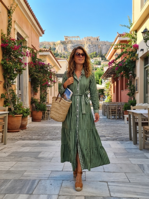 IKARIA LONG BUTTON DRESS Green