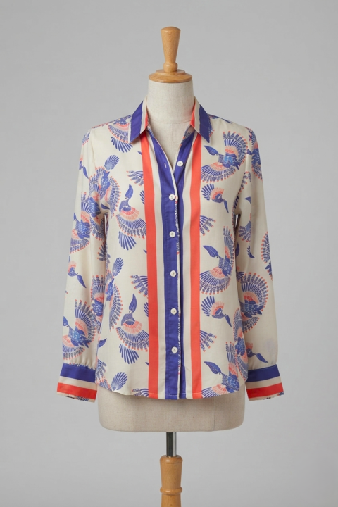 Fly Blue cotton silk women's shirt with digital print