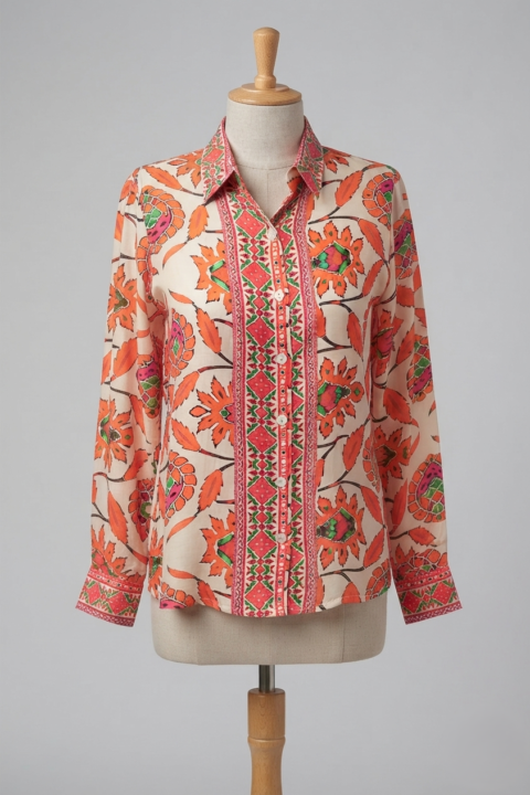 Mystique Orange Cotton Silk Shirt