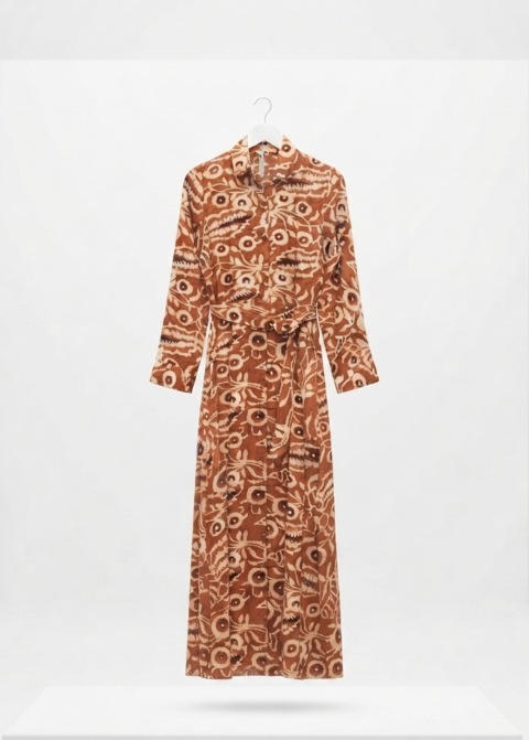 Shirt Dress – Dabu Cinnamon (Saree Silk, S/M & L/XL)