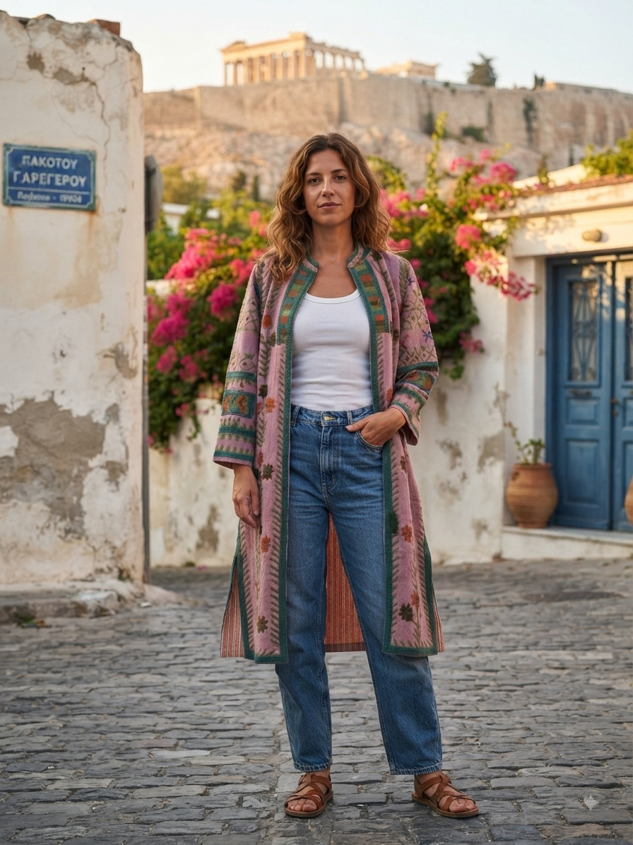 Cotton Embroidered Kimono Jacket-Pink