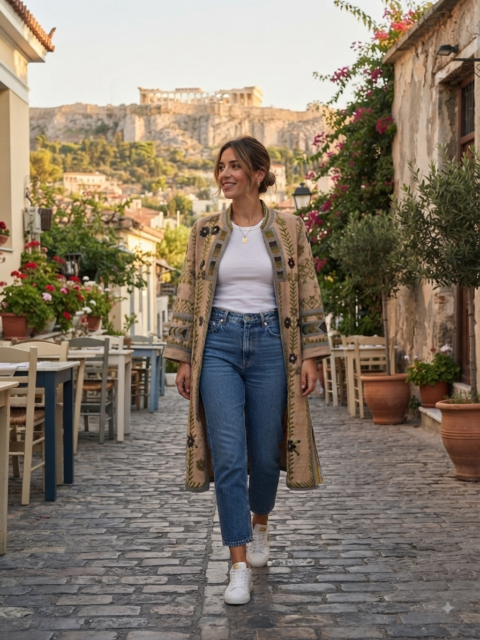 Cotton Embroidered Kimono Jacket-Beige