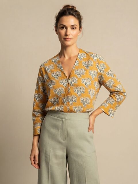 Amiga Top – Coral Yellow Cotton, One Size