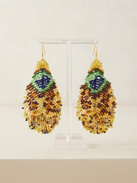 Peacock Feather Handmade Beaded Earrings – Colombia - green