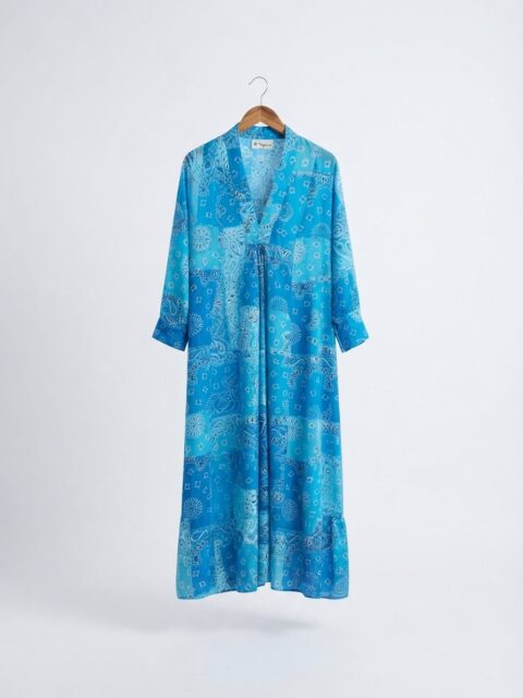 MARSHA DRESS LONG COTTON turquoise bandana