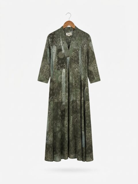 MARSHA DRESS LONG COTTON green bandana