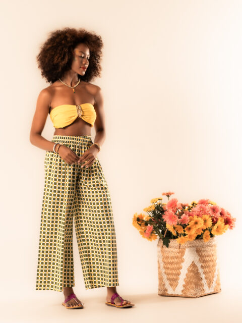 Anna Wide-Leg Pants – Green summer print