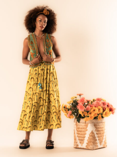 Cotton Maxi Skirt – yellow palm
