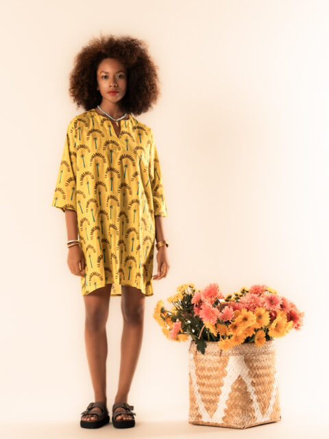 Titli Cotton Tunic – One Size yellow palm