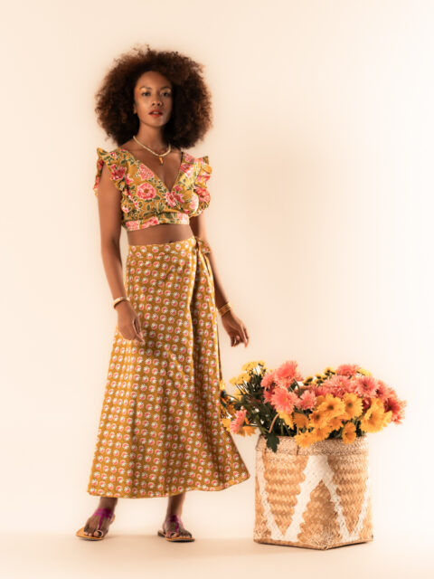 Anokhi Set – Mustard Flower Print (Cotton, Free Size)