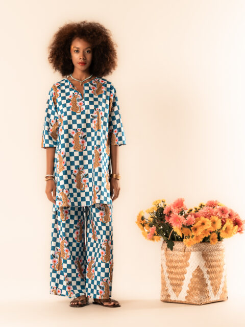 Titli Cotton Tunic – One Size leopard blue print