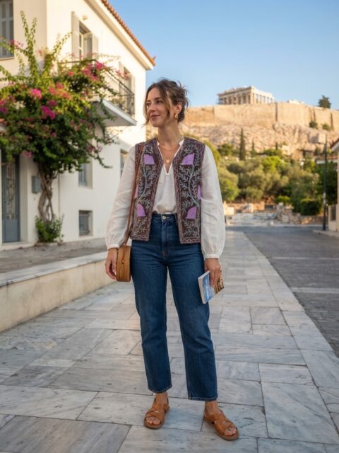 Velvet Suzani Embroidered Vest Purple